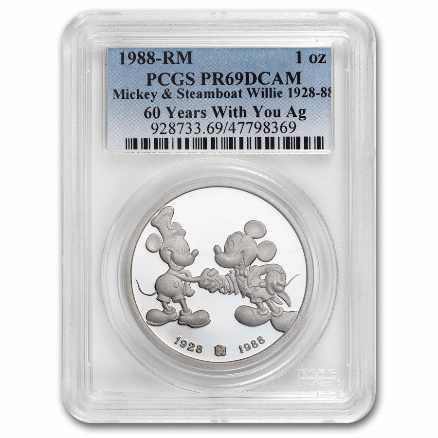 1988 1 oz Silver Disney's Mickey & Steamboat WIllie PR-69 PCGS