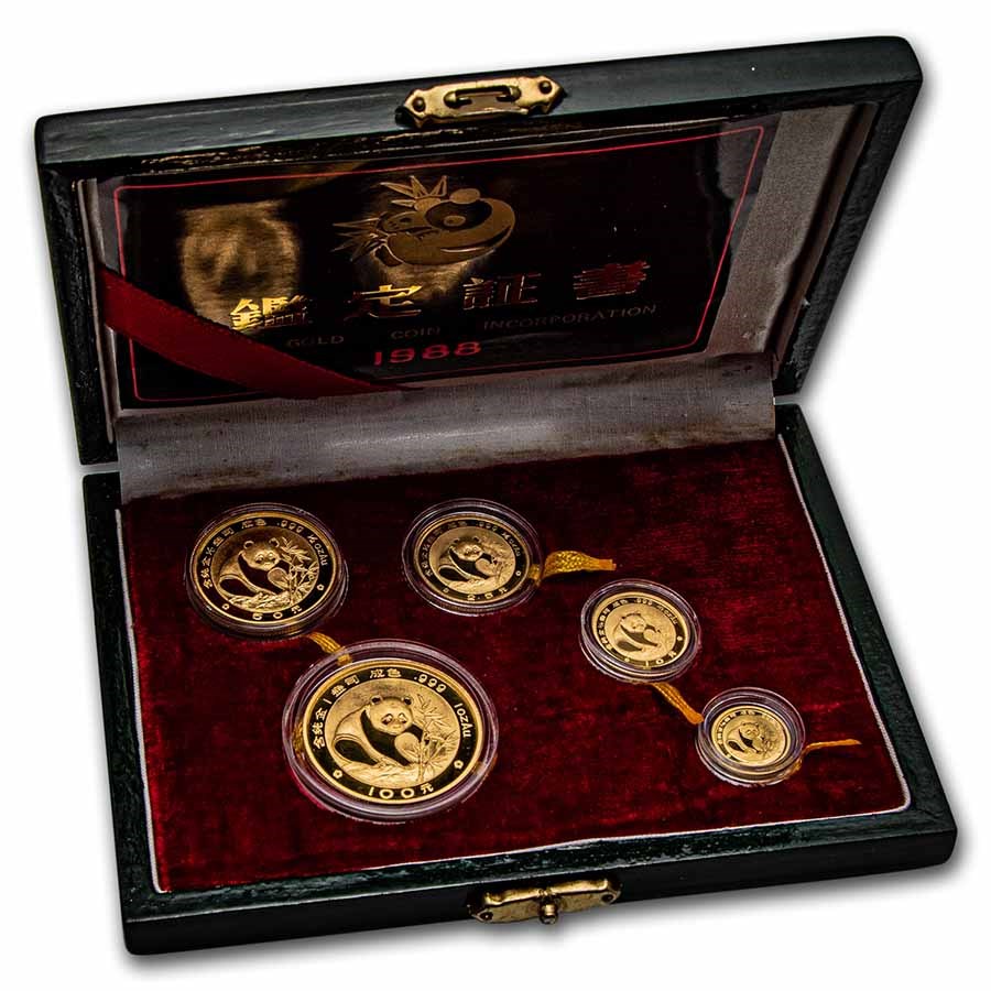 1988 China 5-Coin Gold Panda Proof Set (w/Box & COA)