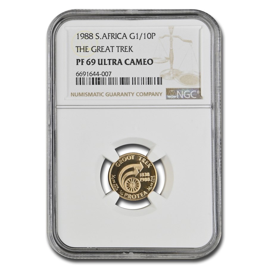 1988 South Africa 1/10 oz Pf Gold The Great Trek PF-69 UCAM NGC