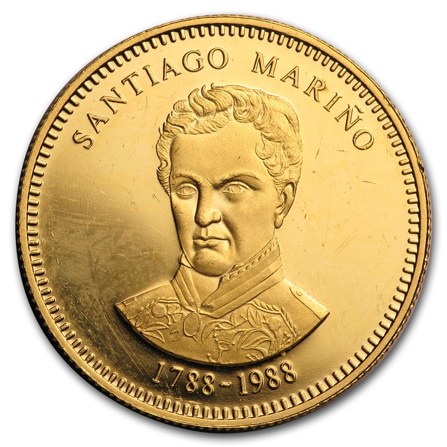 1988 Venezuela Gold 5000 Bolivares Santiago Marino Proof