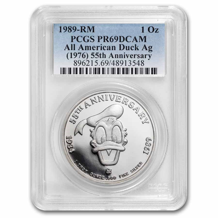 1989 1oz Silver Round Disney All American Duck PR-69 PCGS