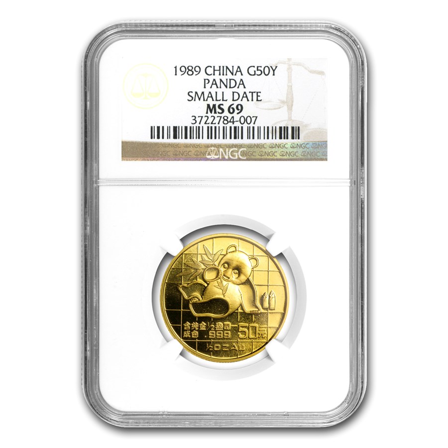 1989 China 1/2 oz Gold Panda Small Date MS-69 NGC