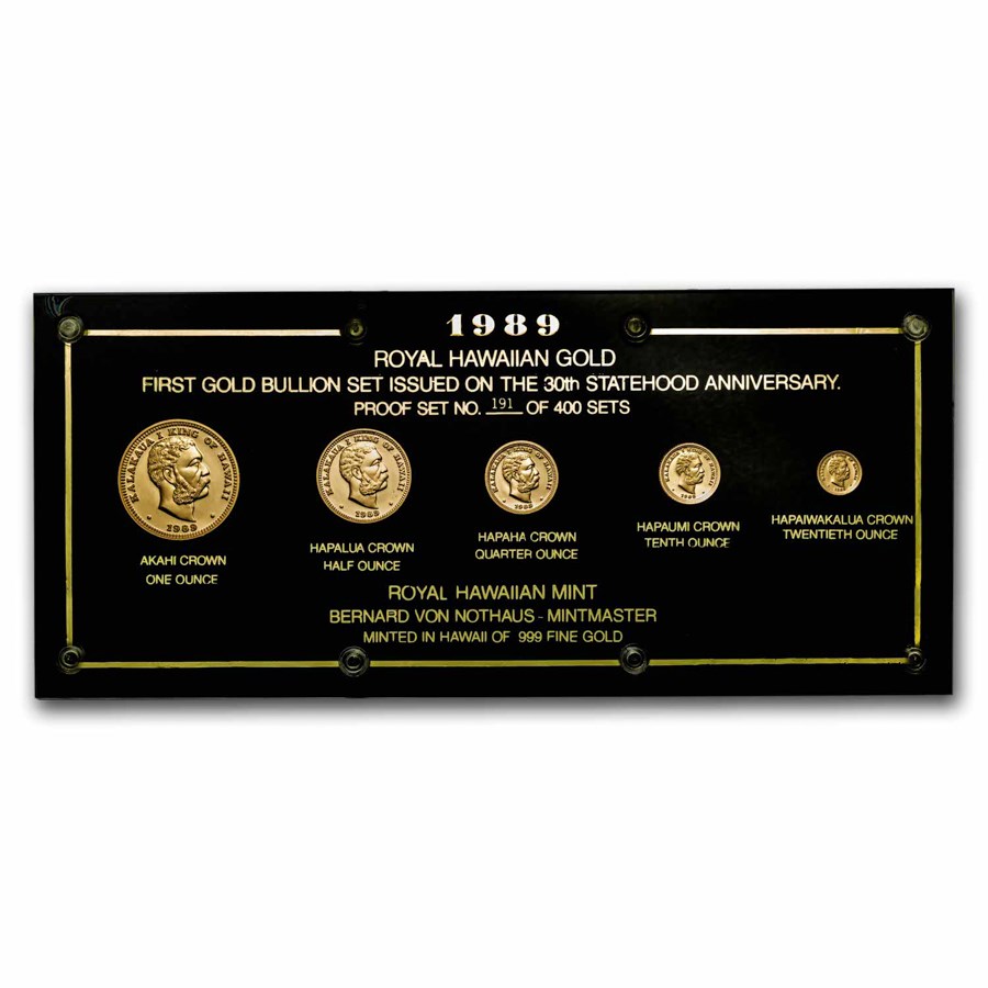 1989 Hawaii 5-Coin Gold King Kalakaua I Proof Set