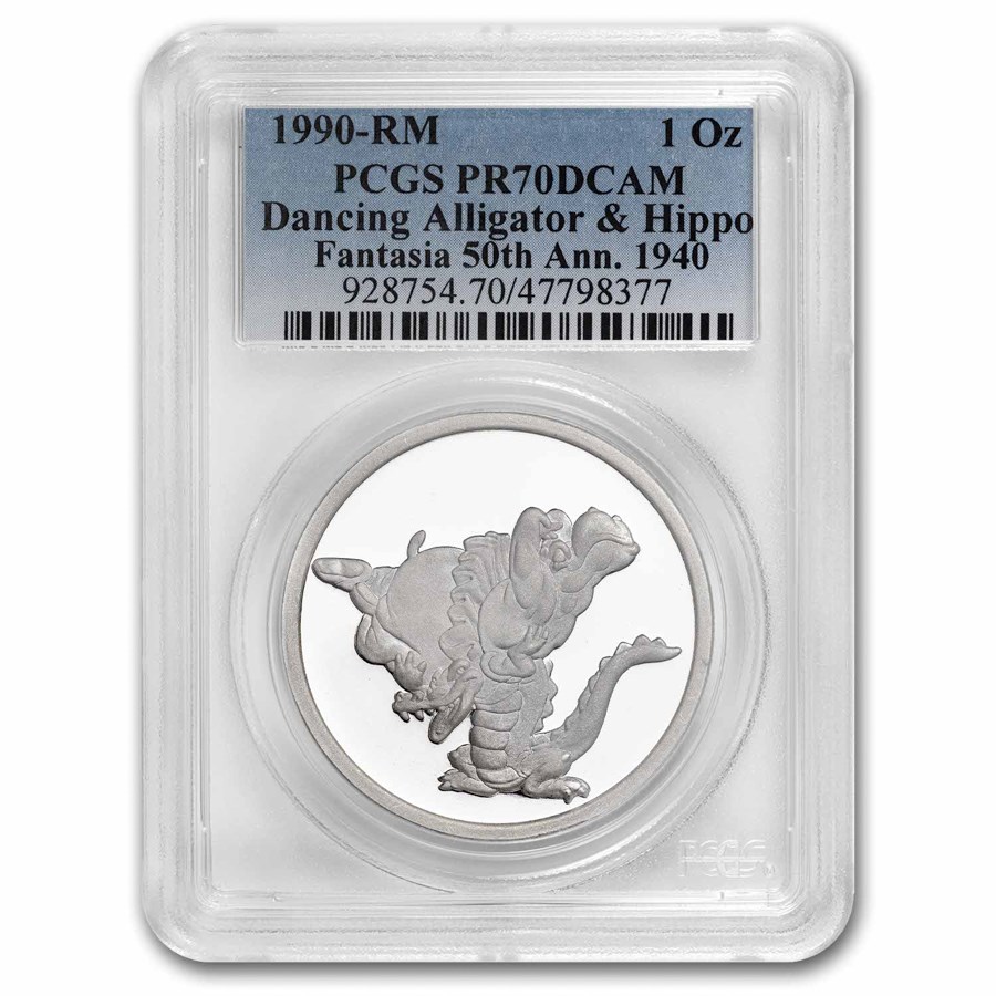 1990 1 oz Silver Disney's Dancing Alligator & Hippo PR-70 PCGS