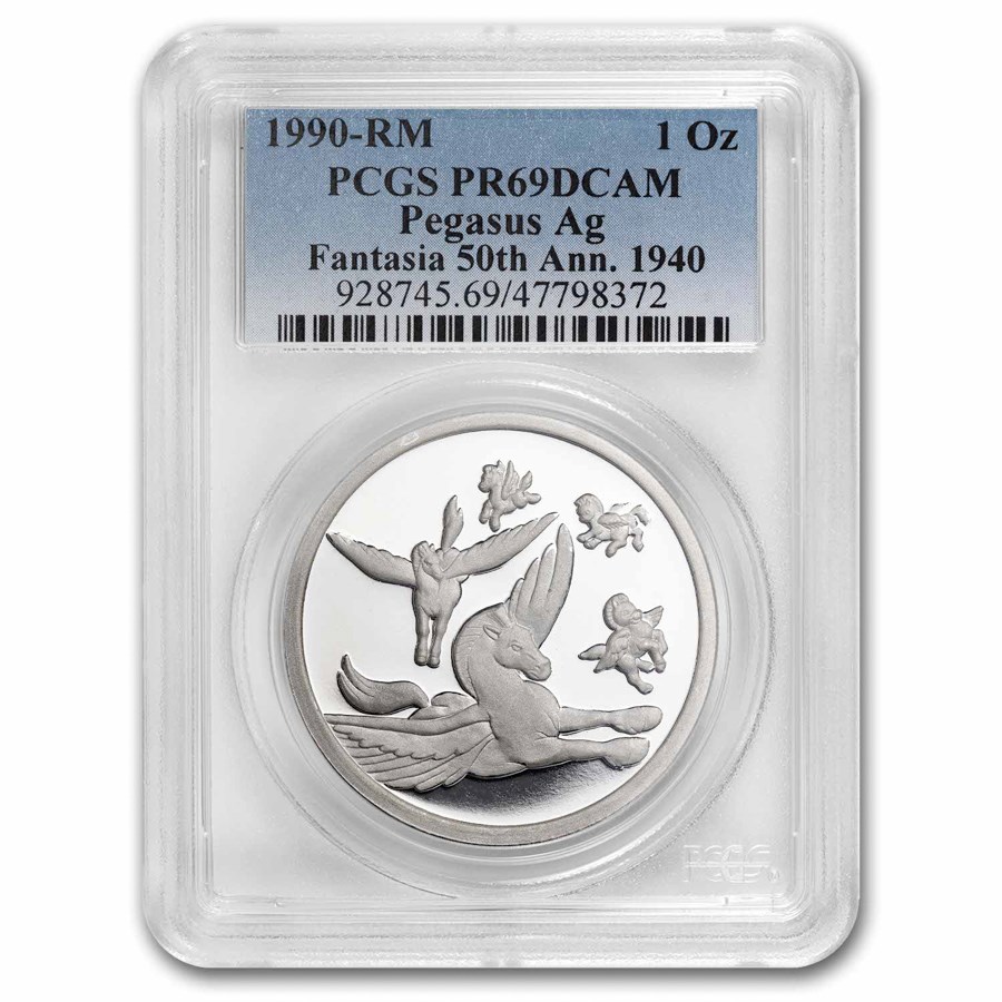 1990 1 oz Silver Disney's Pegasus & Family PR-69 PCGS