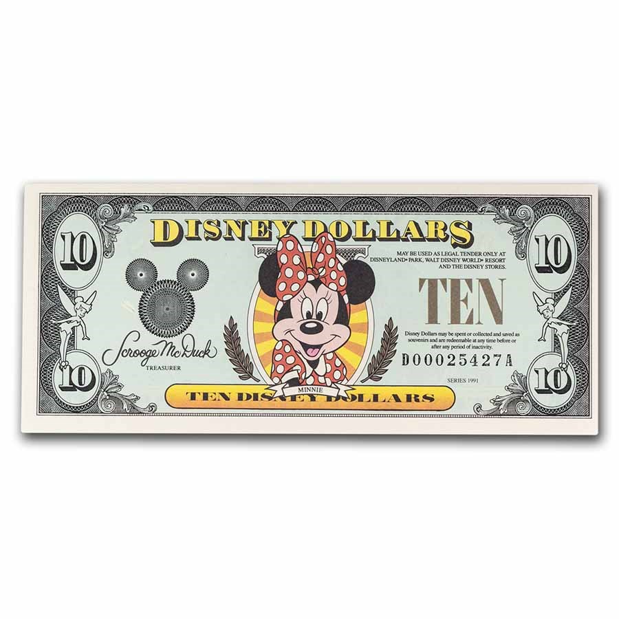 1991 $10.00 (DA) Smiling Minnie, Disneyland Views CU (DIS#26)