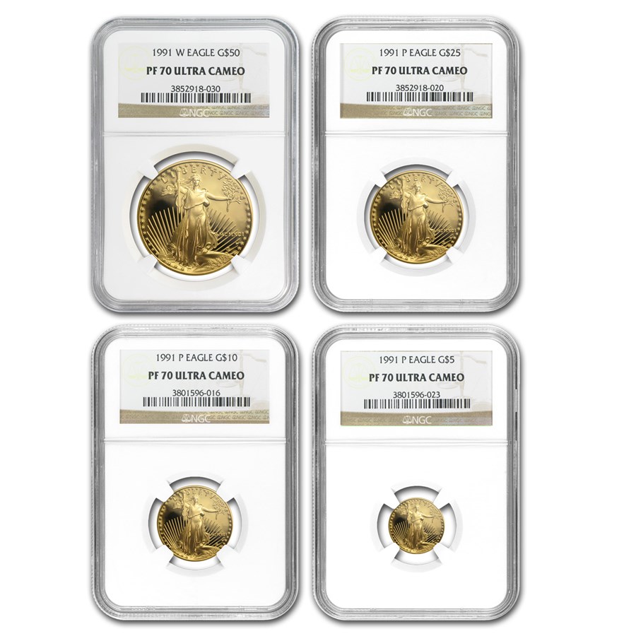 1991 4-Coin Proof American Gold Eagle Set PF-70 NGC