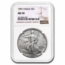 1991 American Silver Eagle MS-70 NGC