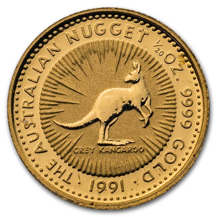 1991 Australia 1/20 oz Gold Kangaroo BU