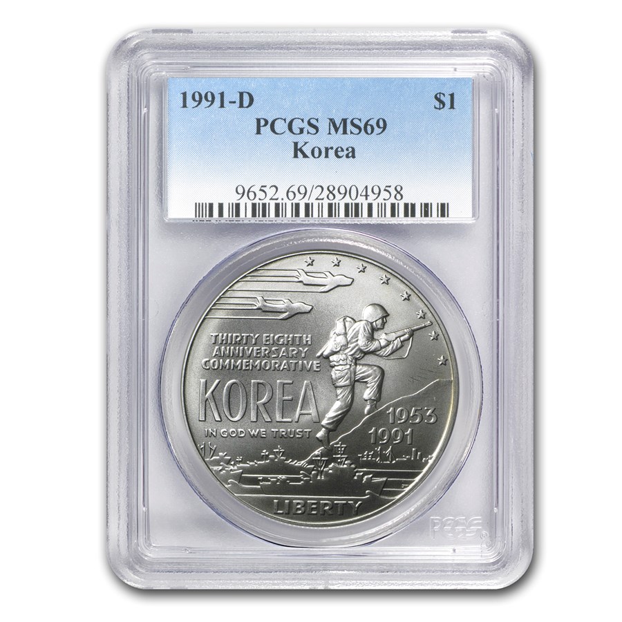 1991-D Korean War $1 Silver Commem MS-69 PCGS