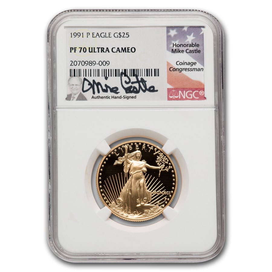 1991-P 1/2 oz Proof American Gold Eagle PF-70 UCAM NGC (Castle)