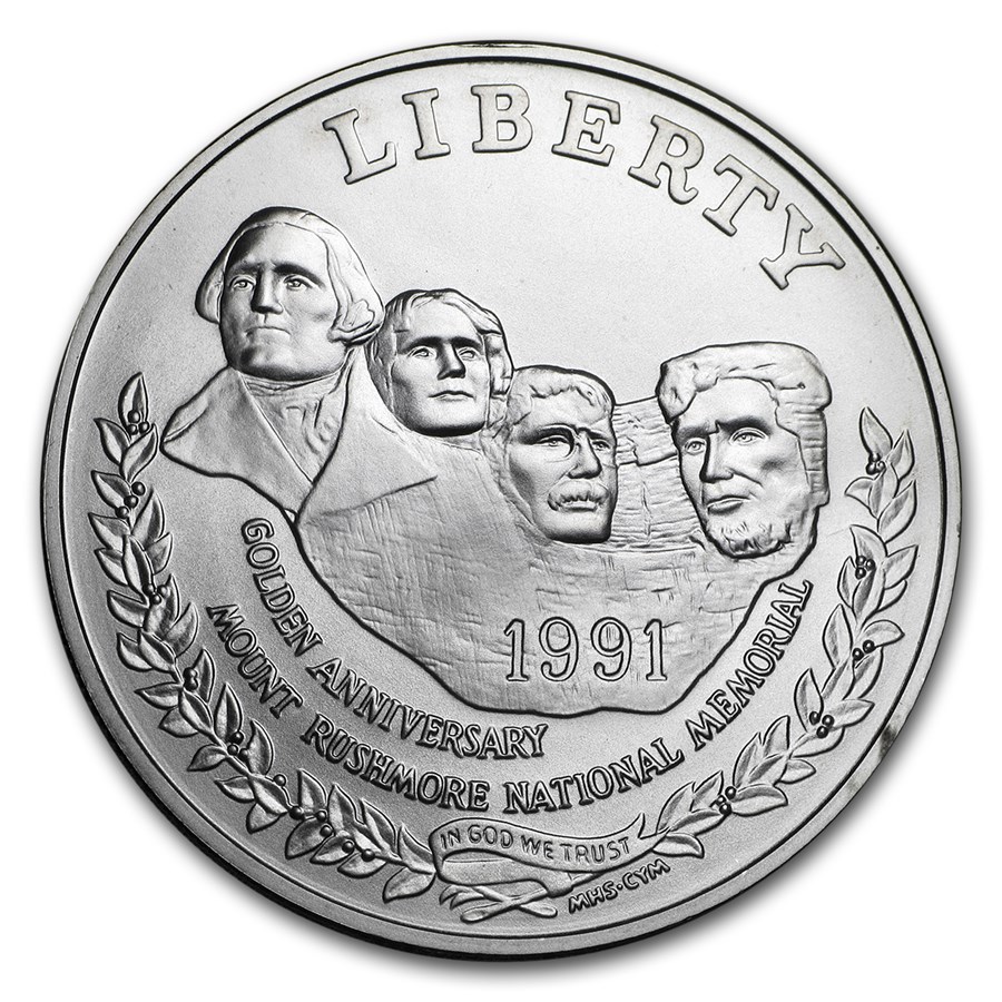 1991-P Mount Rushmore $1 Silver Commem BU (w/Box & COA)