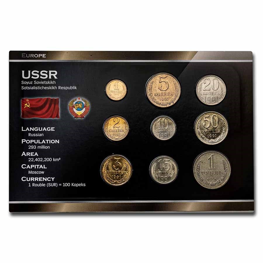 1991 Russia Final Coin Set of the USSR 9-Coin Set BU