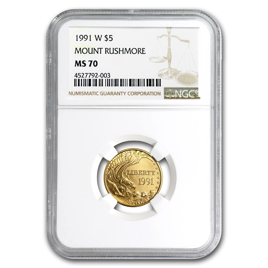 1991-W Gold $5 Commem Mount Rushmore MS-70 NGC