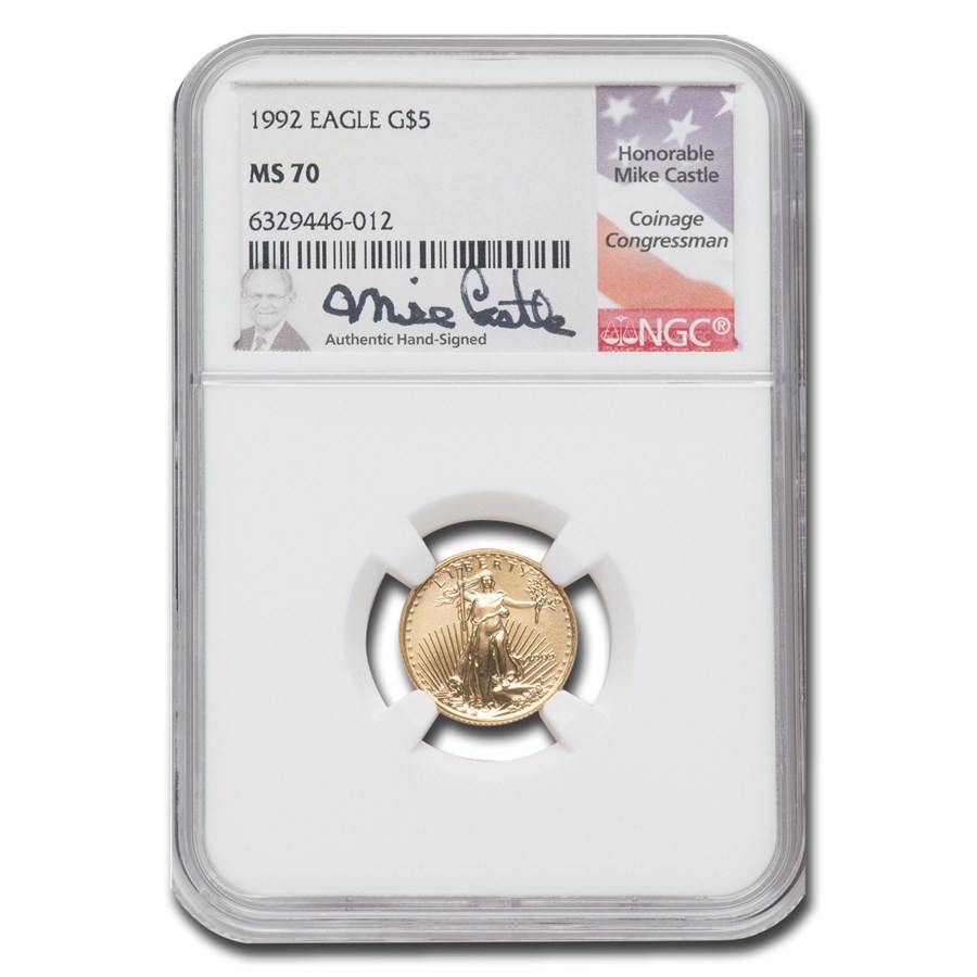 1992 1/10 oz American Gold Eagle MS-70 NGC (Castle)