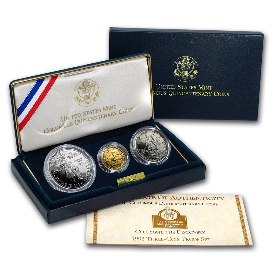 1992 3-Coin Commem Columbus Quincentenary Prf Set (w/Box & COA)