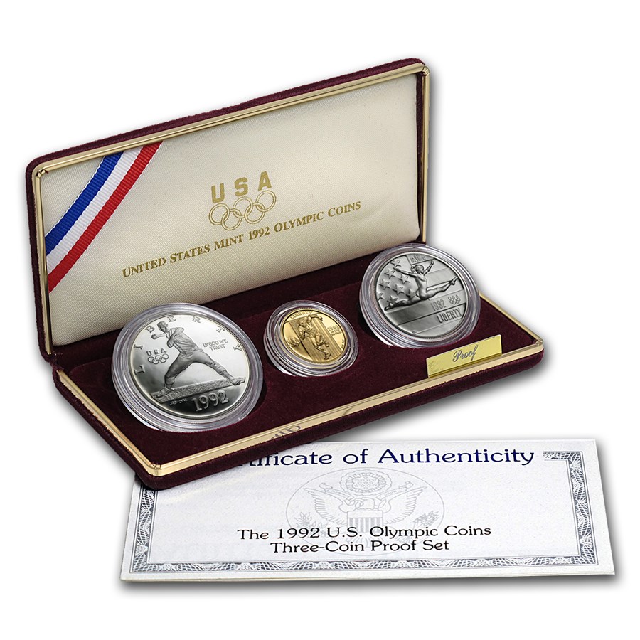 1992 3-Coin Commem Olympic Proof Set (w/Box & COA)