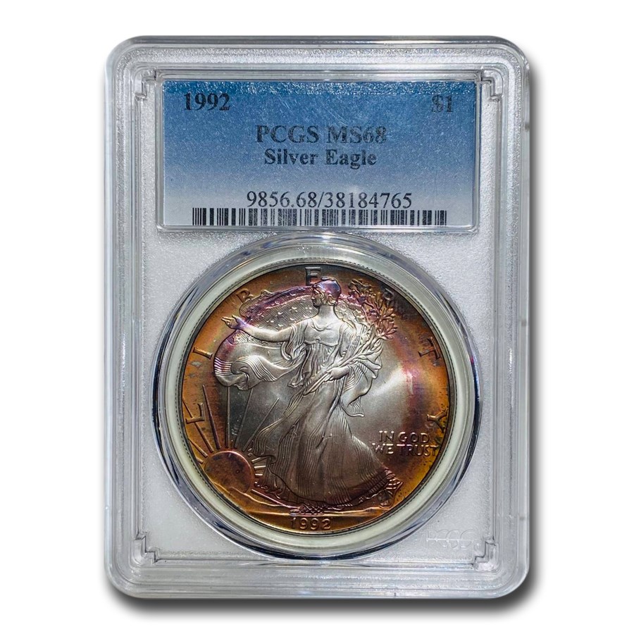 1992 American Silver Eagle MS-68 PCGS (Obv and Rev Toning)