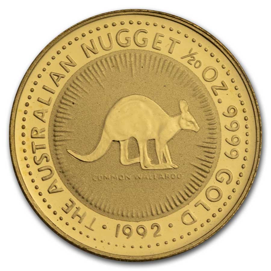 1992 Australia 1/20 oz Gold Kangaroo/Nugget BU