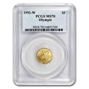 1992-W Gold $5 Commem Olympic MS-70 PCGS