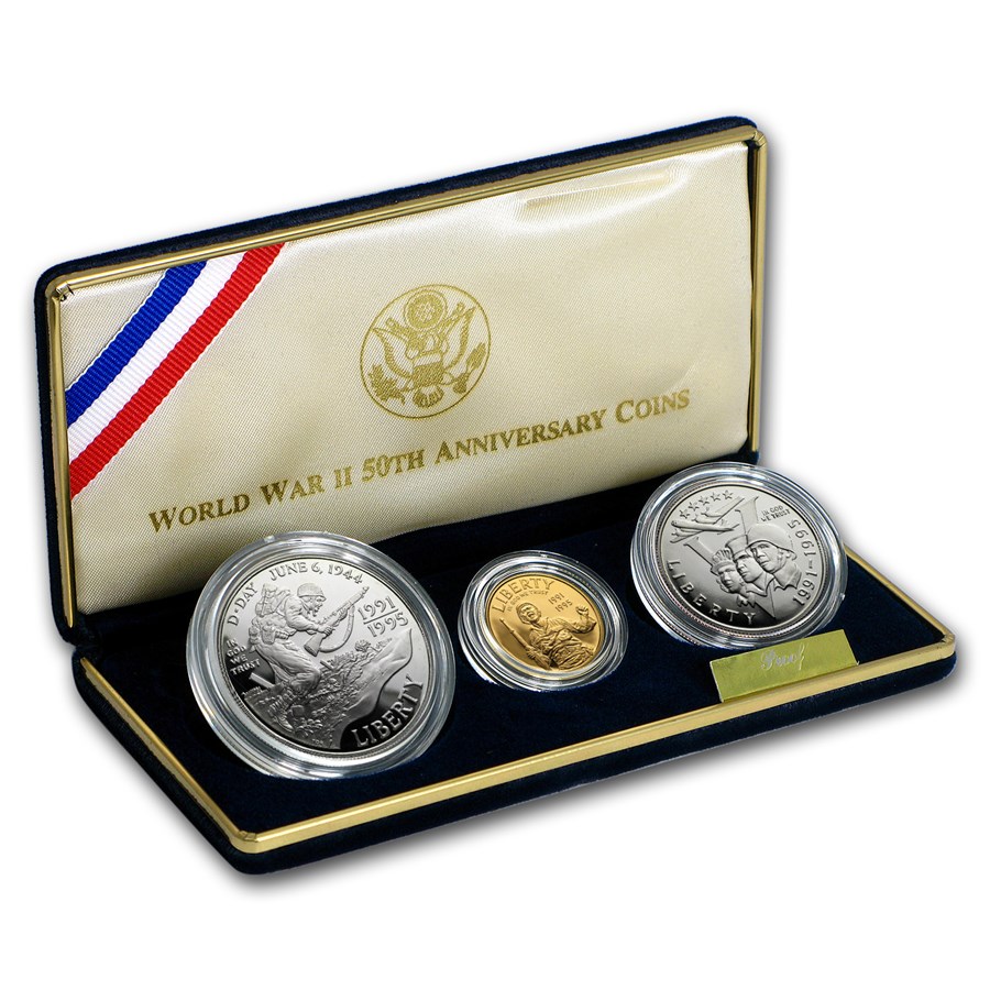 1993 3-Coin Commem World War II Proof Set (w/Box & COA)