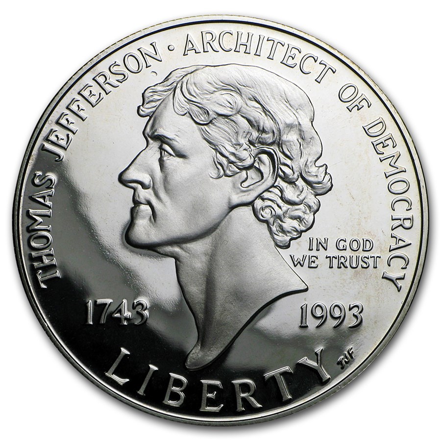 1993-S Jefferson 250th Anniversary $1 Silver Commem Proof | Modern ...