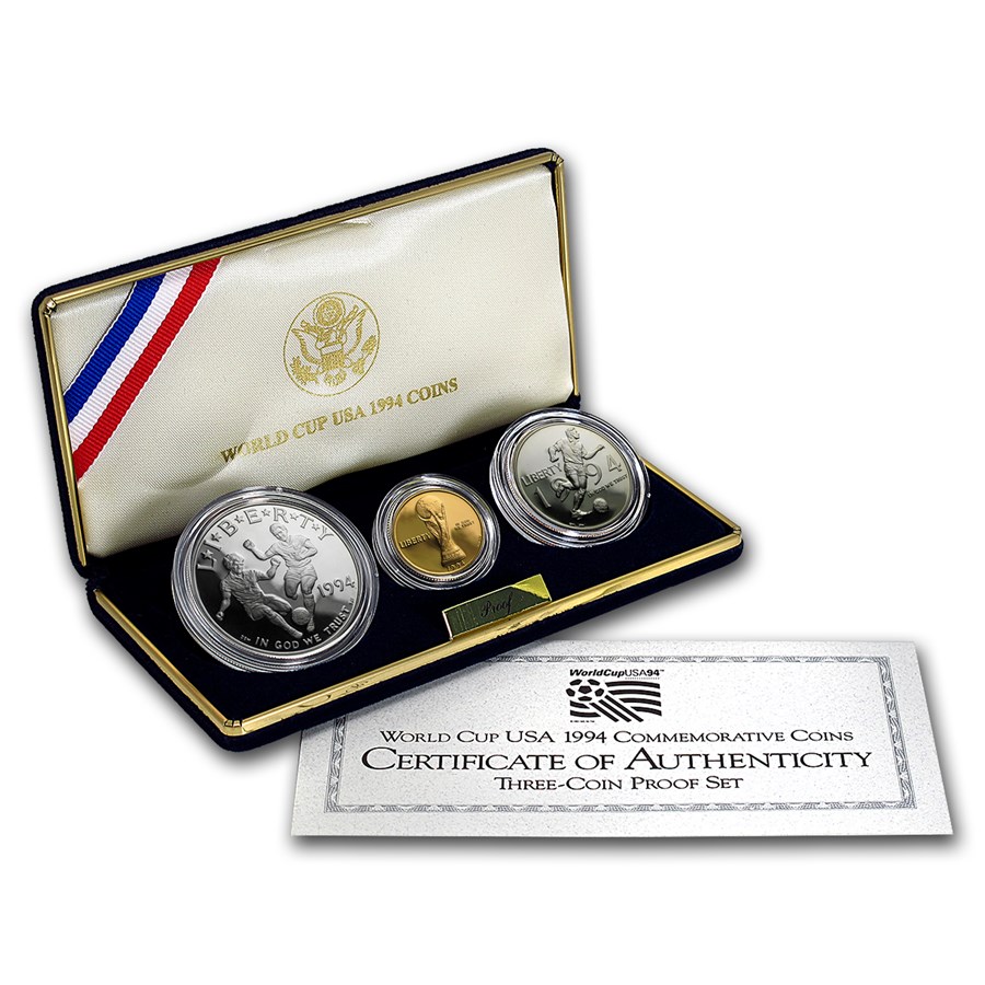 1994 3-Coin Commem World Cup Proof Set (w/Box & COA)