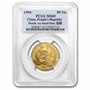 1994 China 1/2 oz Gold Panda Small Date MS-69 PCGS