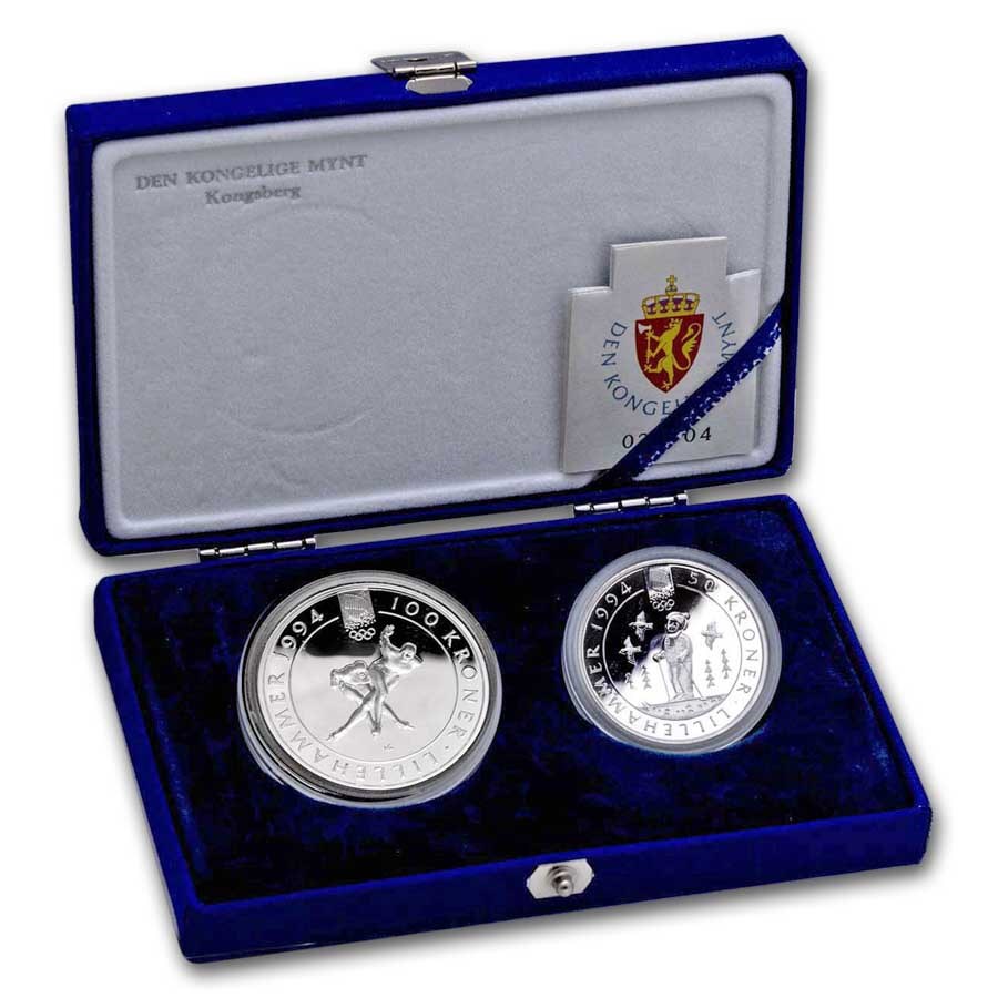 1994 Norway Silver 2 Coin Set Olympics