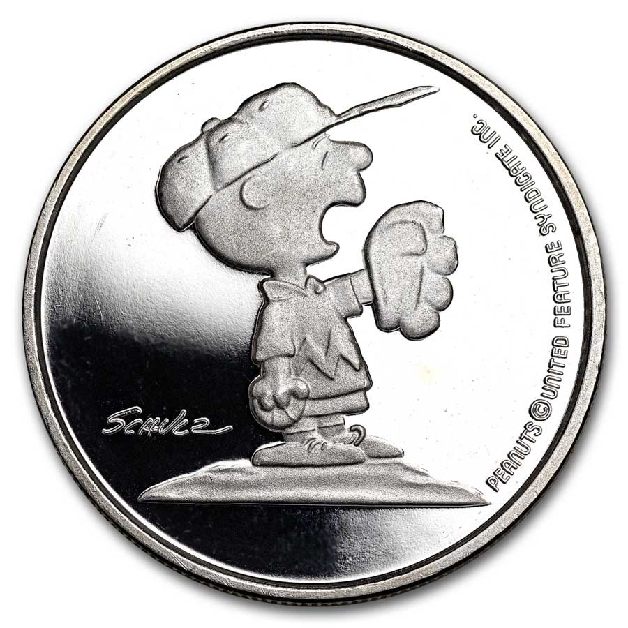 1995 1 oz Silver Peanuts - 45 Years Charlie Brown Baseball