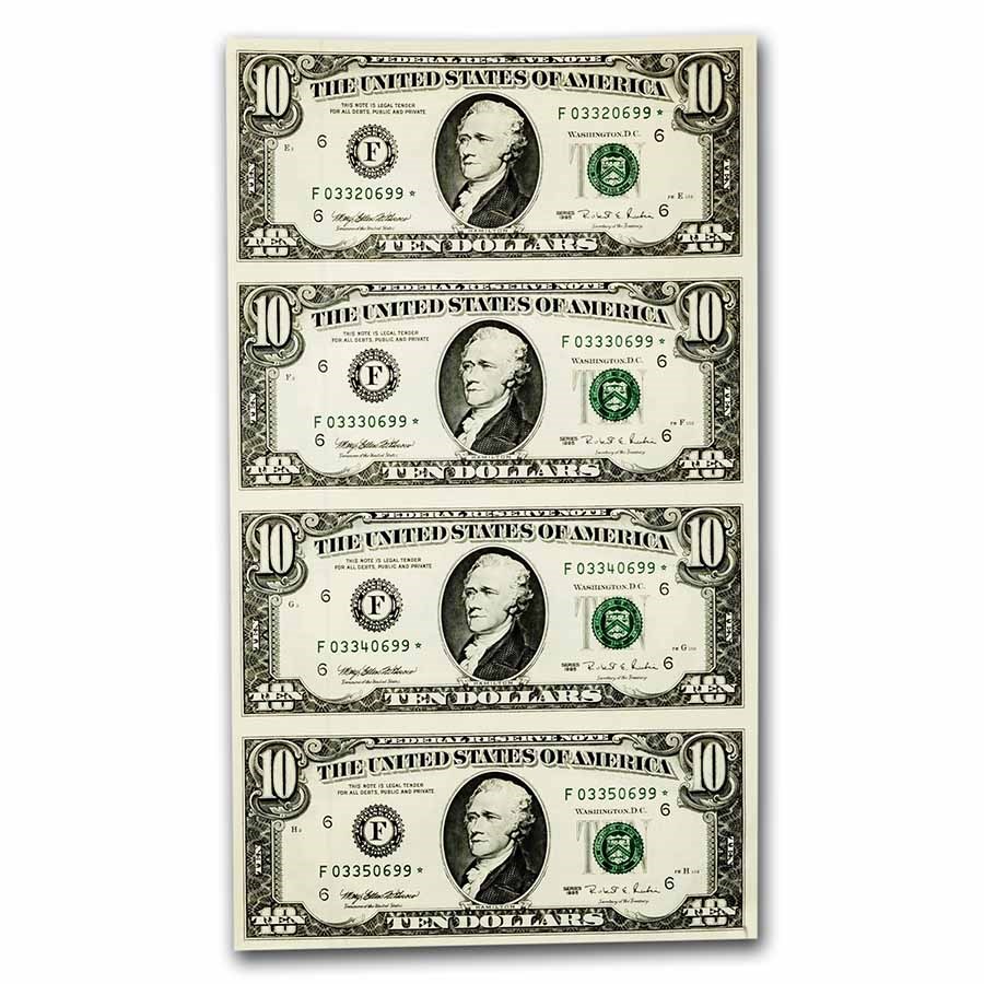 Buy 1995 (F-Atlanta) $10 FRN CU (Fr#2032-F*) 4 Uncut Star Note Sheet ...