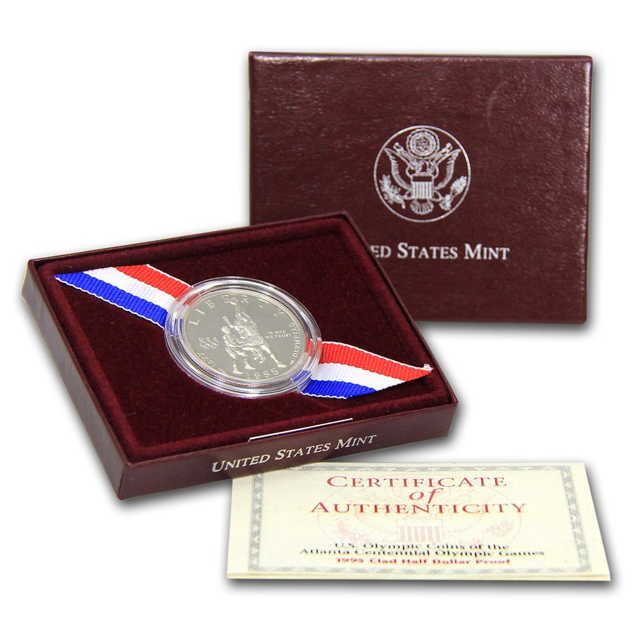 1995-S Olympic Basketball 1/2 Dollar Clad Commem Prf (Box & COA)