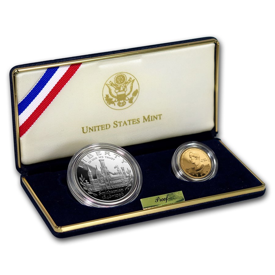 1996-P 2-Coin Commem Smithsonian Anniv Prf Set (w/Box & COA)