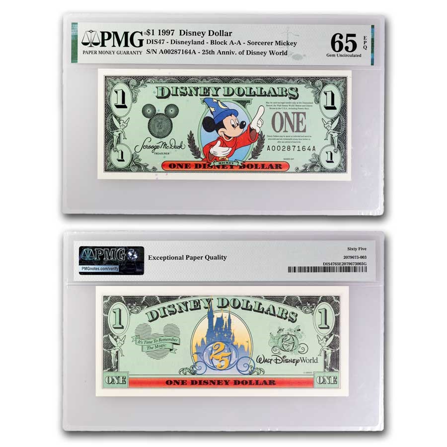 1997 $1.00 (AA) Sorcerer Mickey CU-65 EPQ PMG (DIS#47)