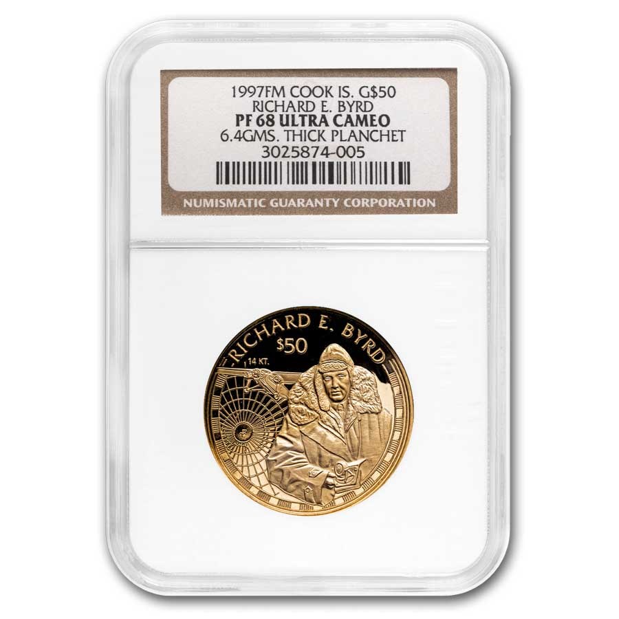 1997 Cook Islands Gold 50 Dollars Richard E Byrd PF-68 NGC