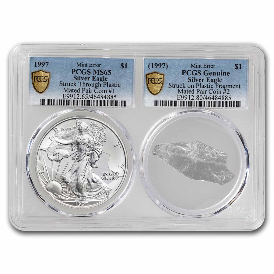 1997 Silver Eagle MS-65 PCGS (Error, Struck Through-Mated Pair)