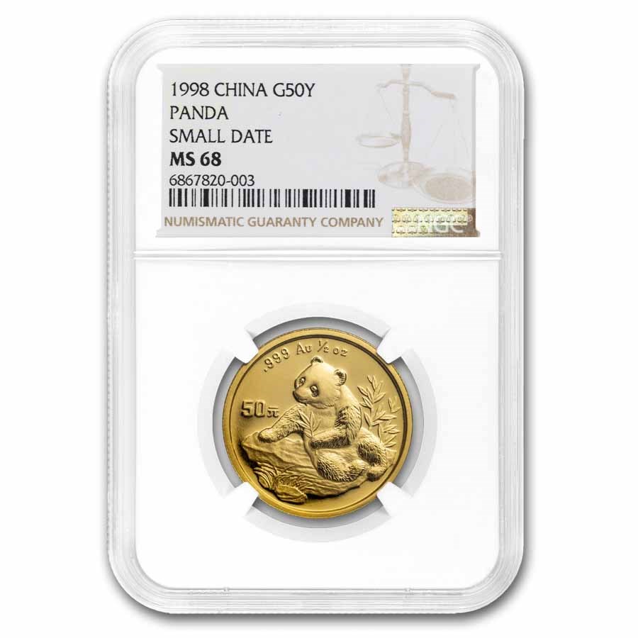 1998 China 1/2 oz Gold Panda Small Date MS-68 NGC