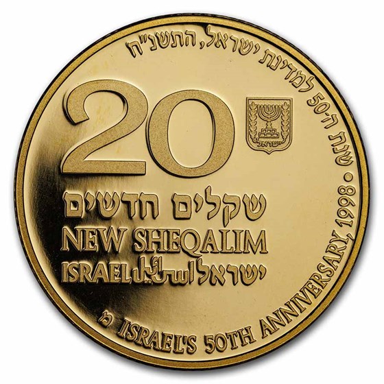 Buy 1998 Israel Gold 20 New Sheqalim 50th Independence Day Proof 