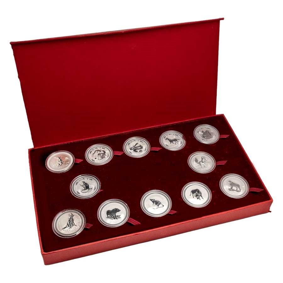 1999-2010 Australia 12-Coin 1 oz Silver Lunar Set (Damaged Box)