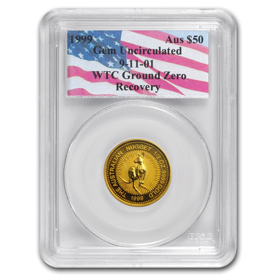 1999 Australia 1/2 oz Gold Nugget Gem Unc PCGS (WTC Ground Zero)