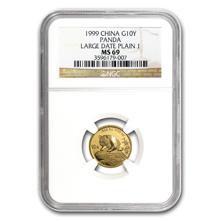 Buy 1999 China 1/10 oz Gold Panda Large Date/Plain 1 MS-69 NGC | APMEX