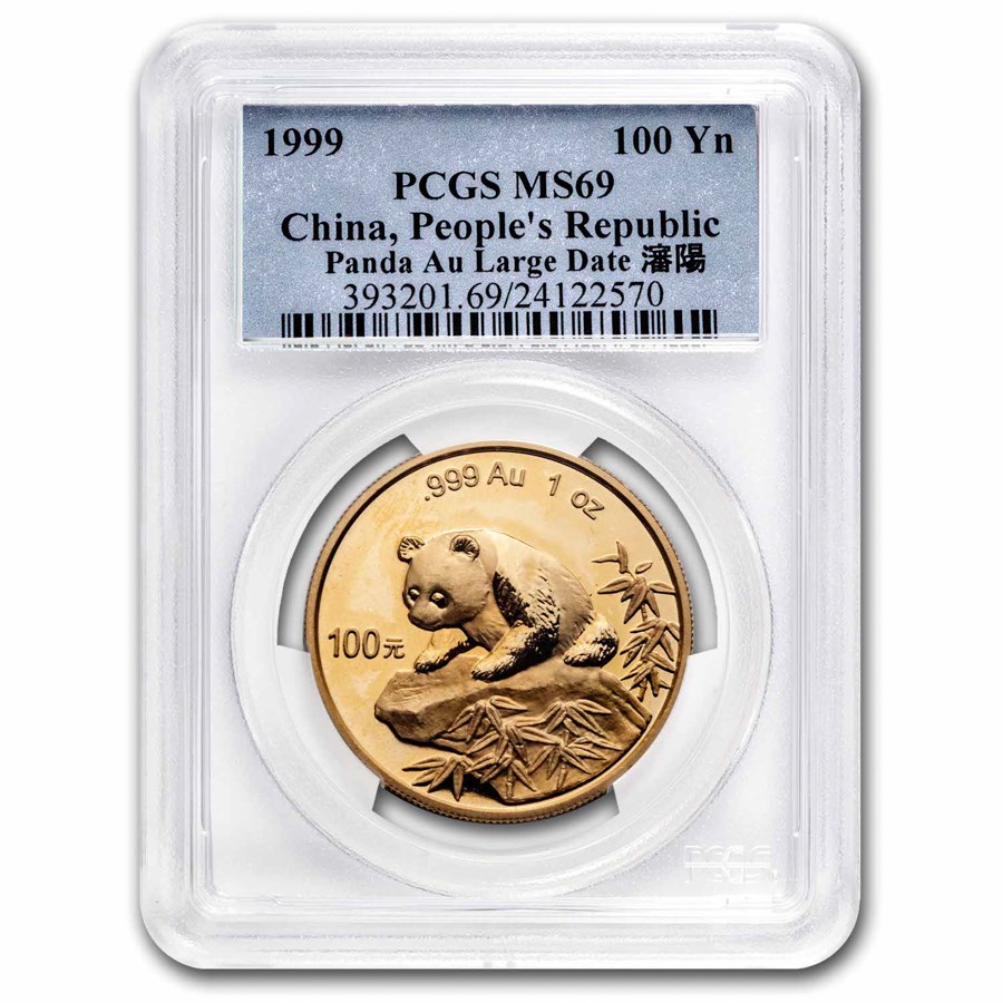 Buy 1999 China 1 oz Gold Panda Large Date/No Serif MS-69 PCGS | APMEX