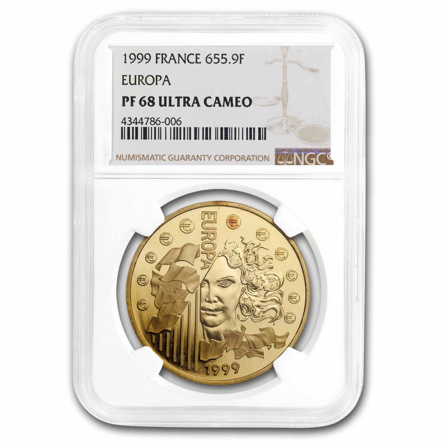 1999 France 1 oz Gold 655.957 Francs Euro Conversion PF-68 NGC