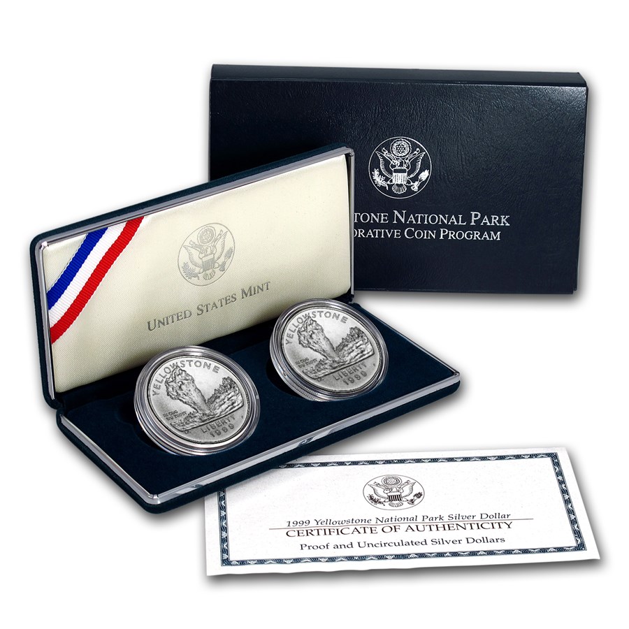 1999-P 2-Coin Yellowstone National Park BU & Prf Set (Box & COA)