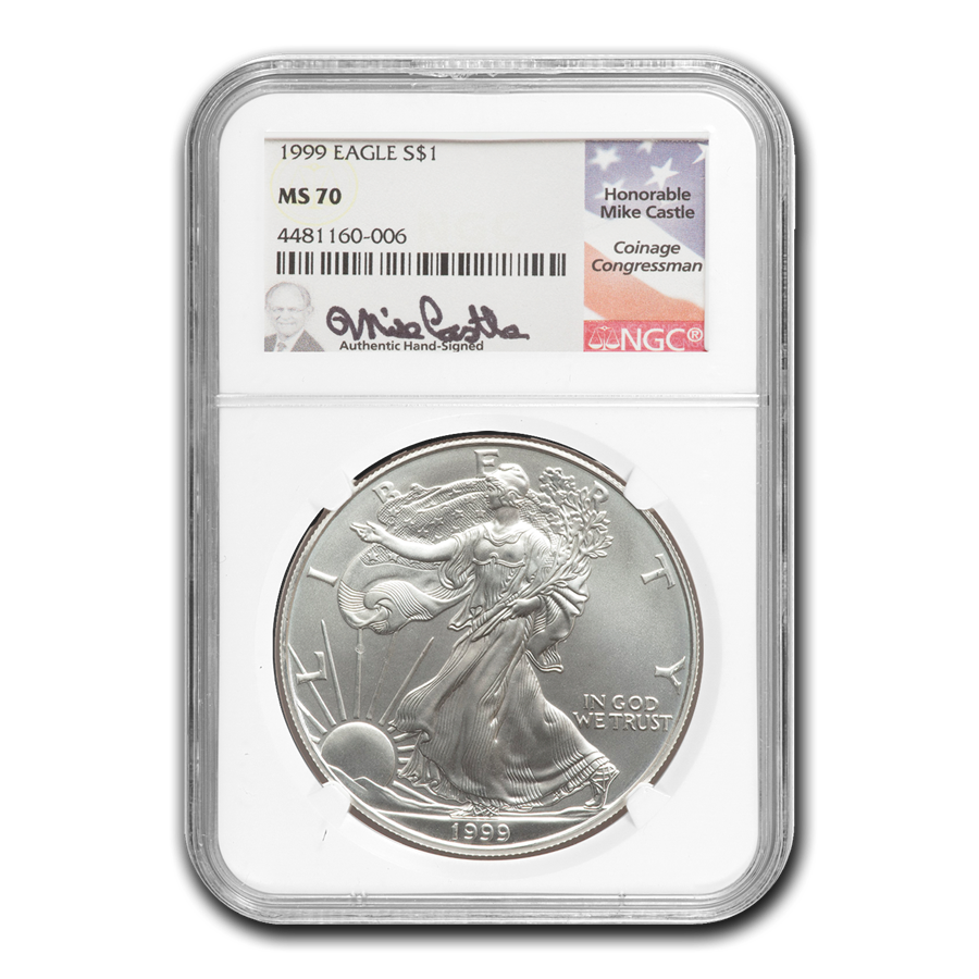 Buy 1999 Silver American Eagle MS-70 NGC (Mike Castle Signature) Coin ...