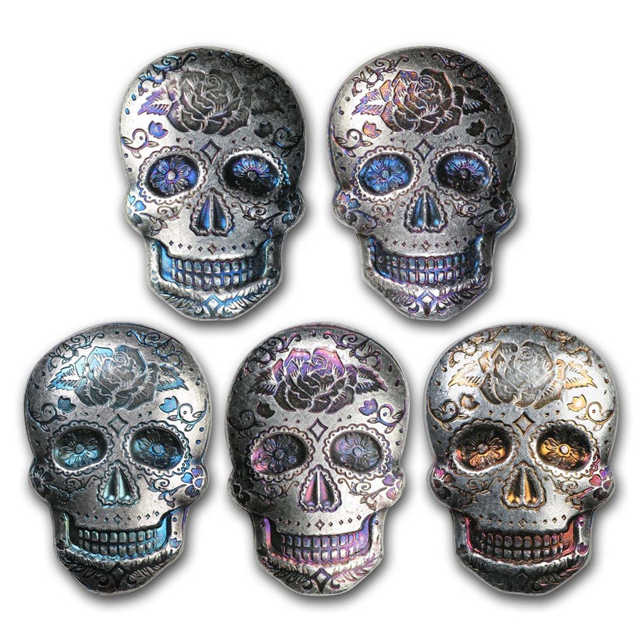 2 oz Hand Poured Silver Skull - Day of the Dead: Rose