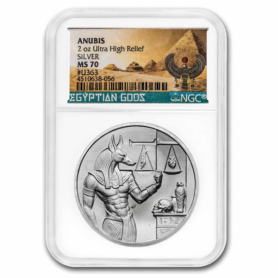 2 oz Silver UHR Round - Egyptian Gods Series: Anubis MS-70 NGC