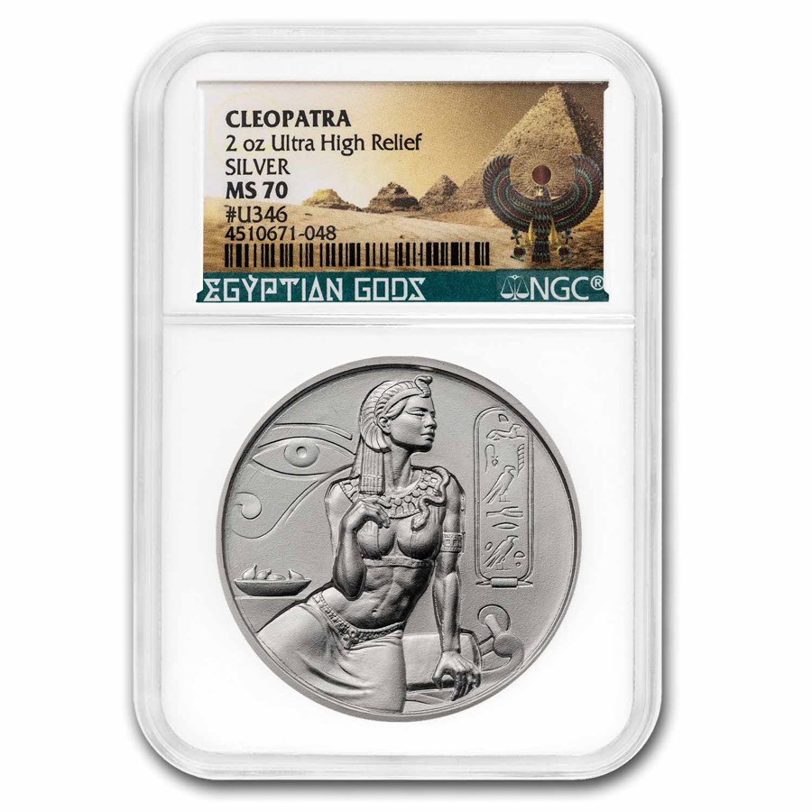 2 oz Silver UHR Round - Egyptian Gods Series: Cleopatra MS-70 NGC