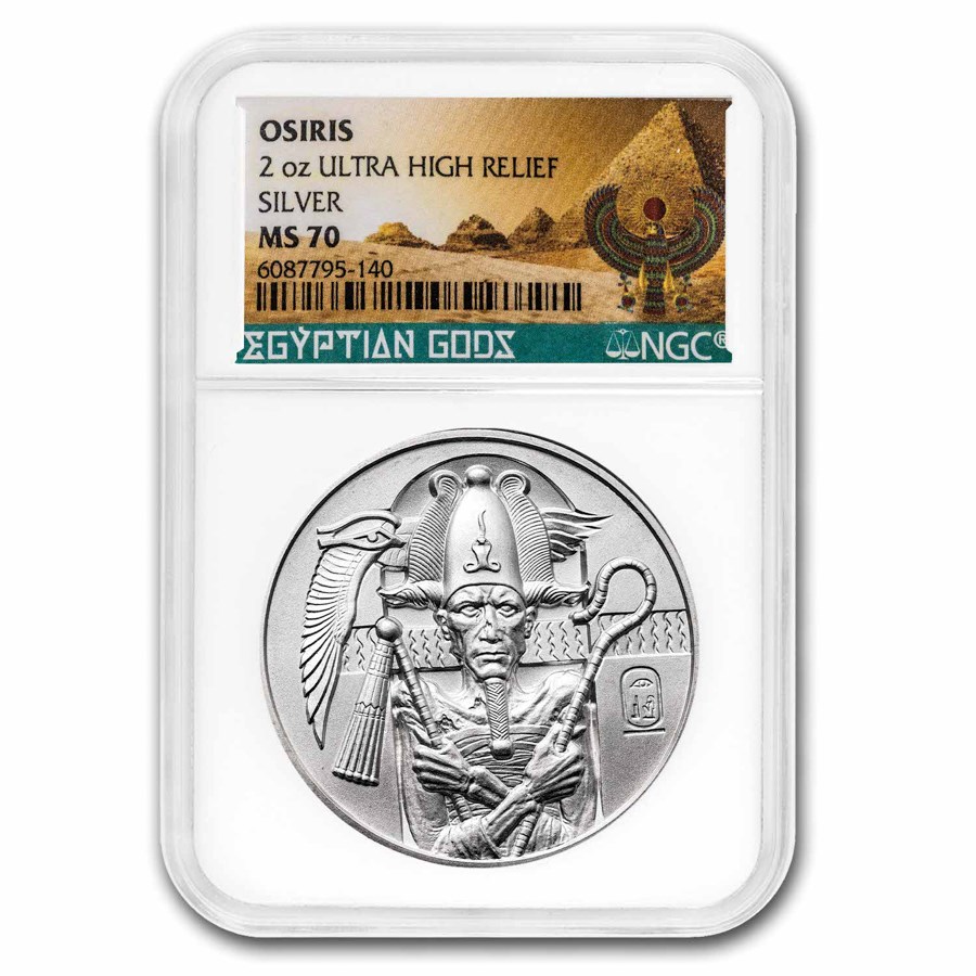 2 oz Silver UHR Round - Egyptian Gods Series: Osiris MS-70 NGC