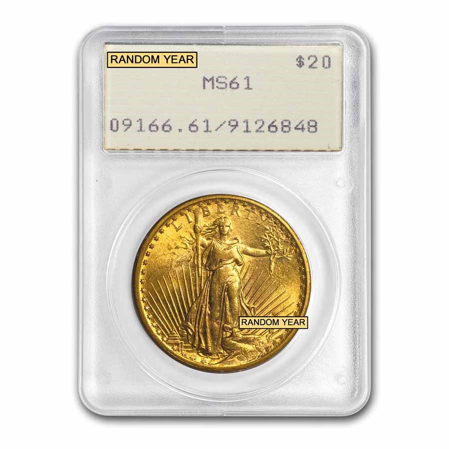 $20 St Gaudens Gold Double Eagle MS-61 PCGS (Rattler, Random)